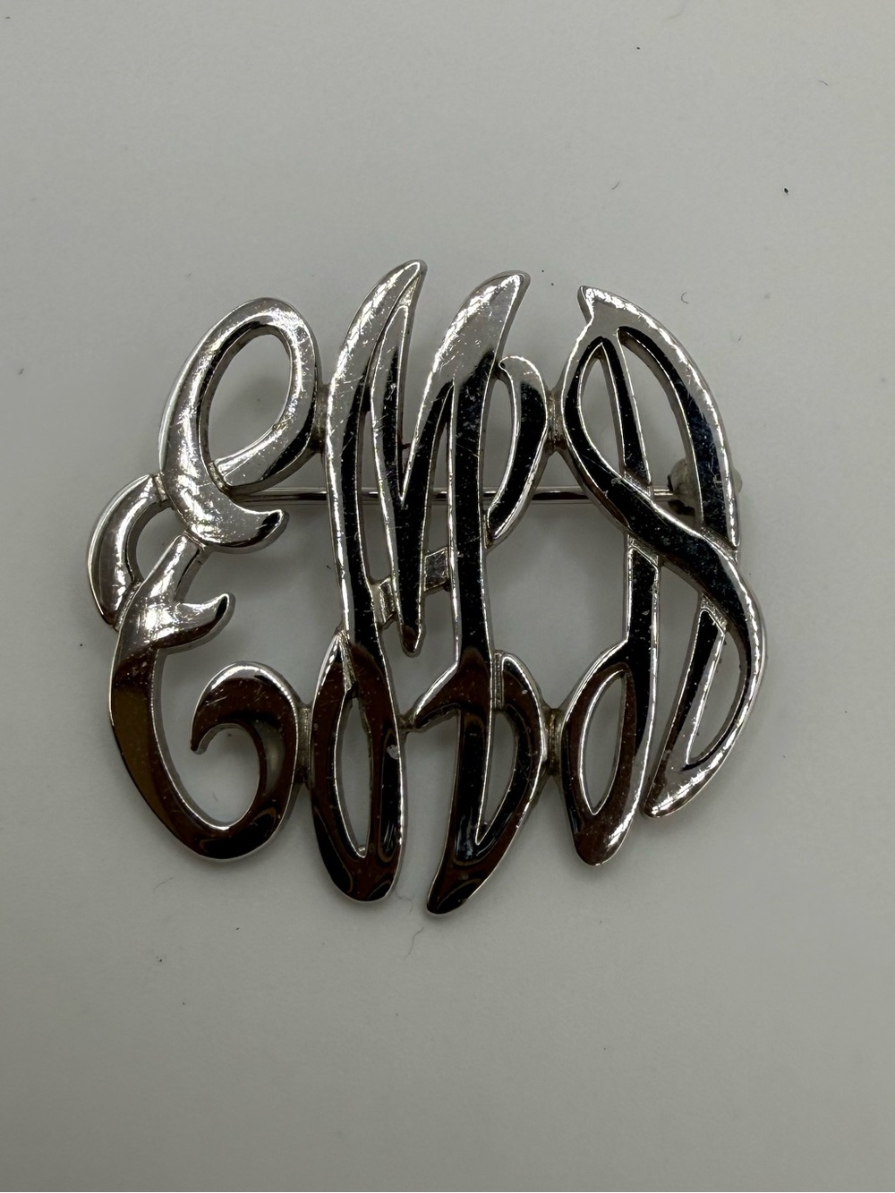 Vintage Anson Sterling Silver EMS Script Monogram Brooch Pin